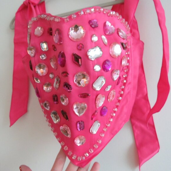 DOLLS KILL Sugar Thrillz Dazzle Me Pink Heart Jewelled Corset Top - Size S NWT - Picture 8 of 15